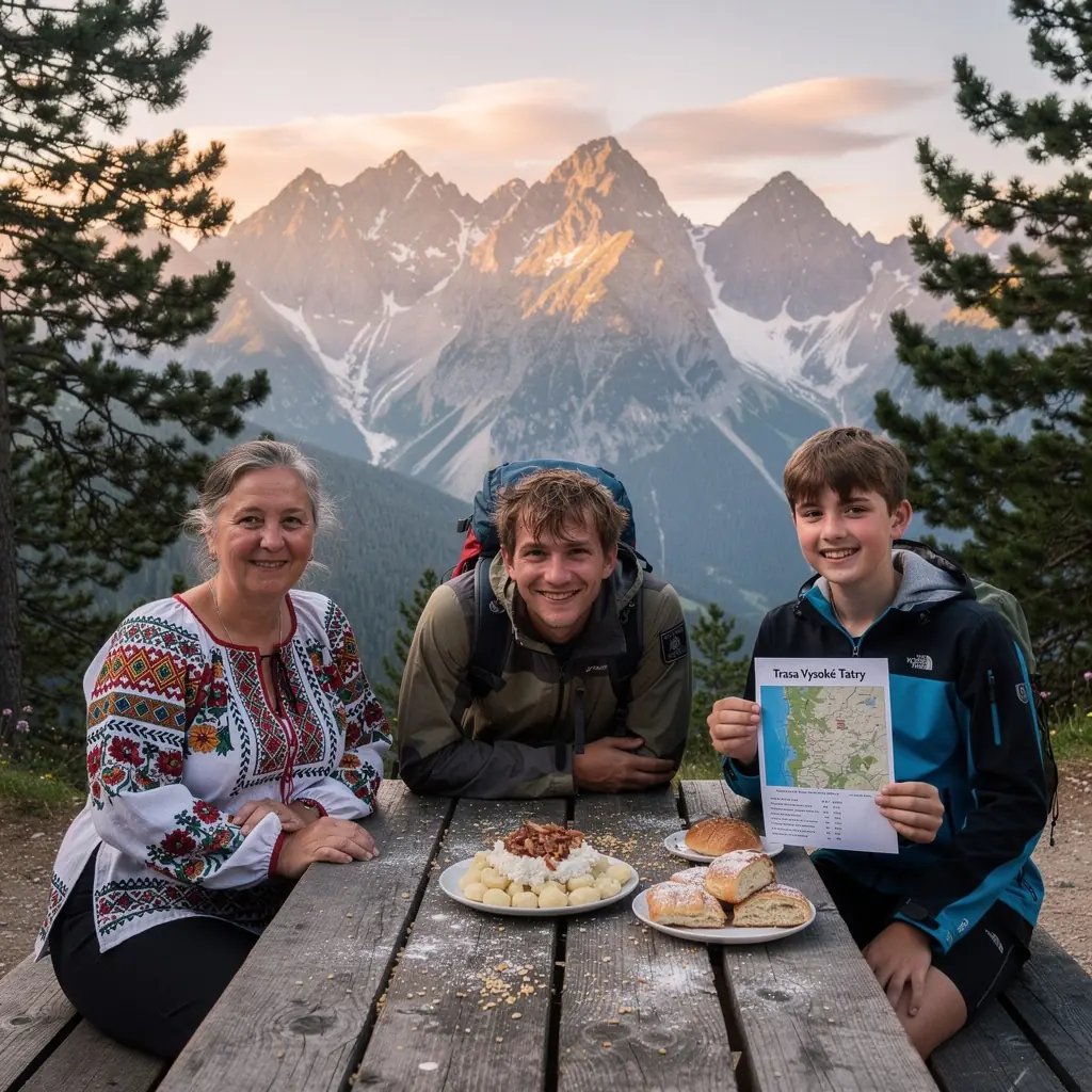 A hiker standing on a viewpoint, admiring a panoramic view of Slovak natural beauty.